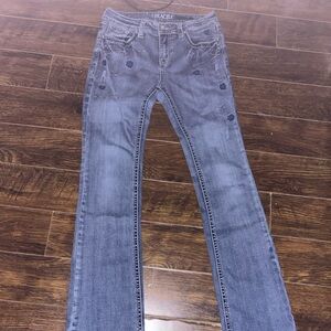 Grace Women's Distressed Gray Flare Jeans